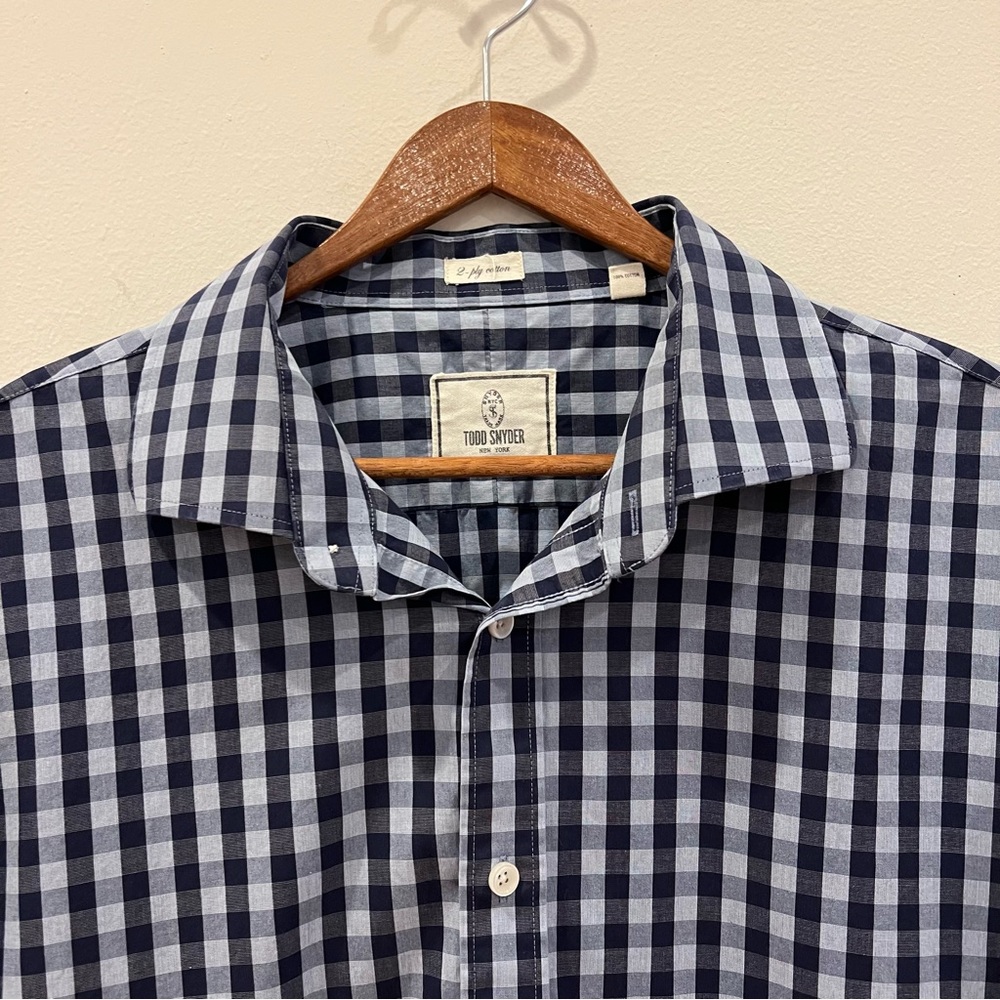 Todd Snyder Shirt Mens 18 2XL XXL Blue Check Long Sleeve Button Up Cotton Casual